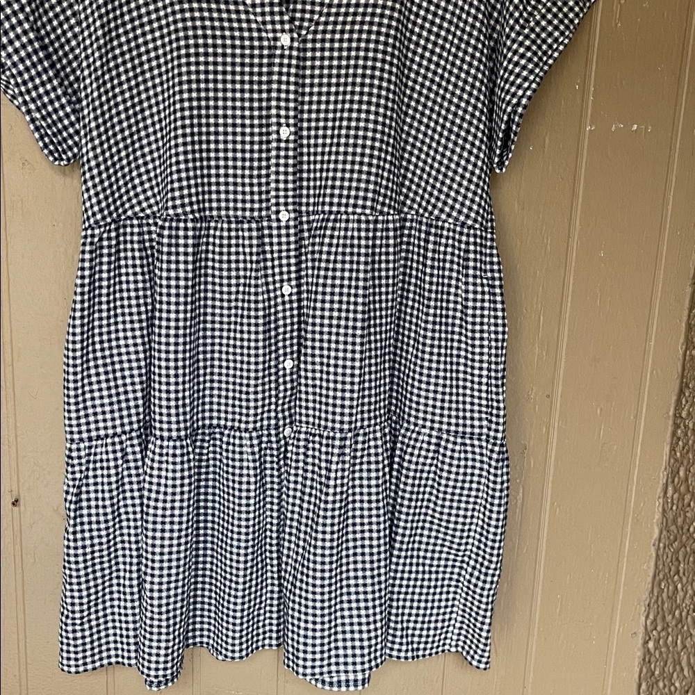 Madewell Cuff-Sleeve Button-Front tiered Mini Dress in Gingham Check XL - Picture 6 of 9